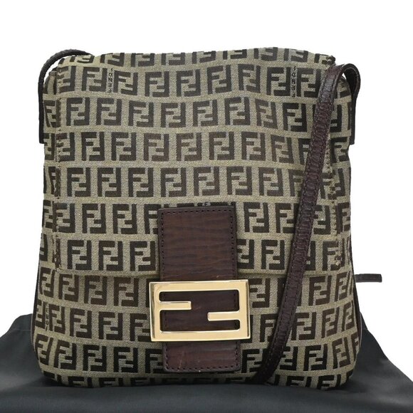 Fendi Handbags - FENDI Zucca Zucchino Pattern Shoulder Bag Canvas Leather Brown Italy 82FB785